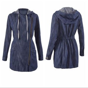 Cabi Adventure Anorak Denim Jacket Blue Indigo Hooded Utility Small 100% Cotton
